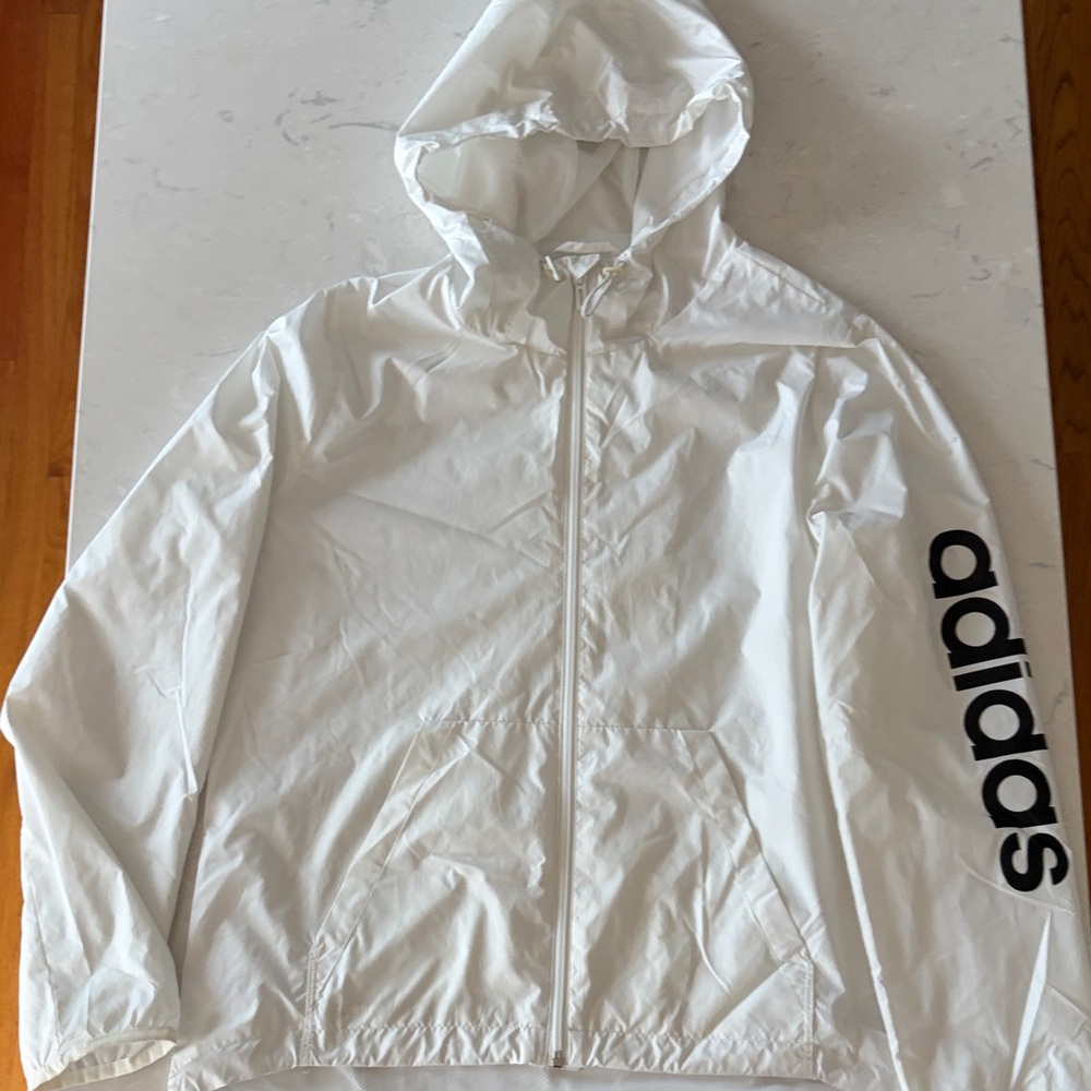 Adidas Kids White Windbreaker with Black Logo